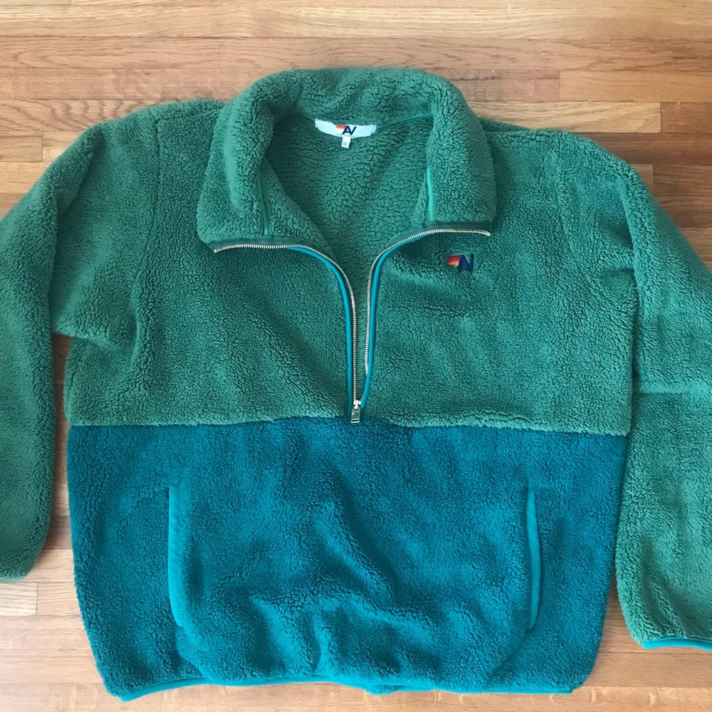 Aviator Nation Unisex Half Zip Teddy Jacket Garden Green XL